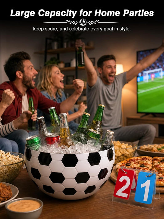 Insulated Ice Bucket with Soccer Scoreboard Set, Large Insulated Beverage Cooler for Parties, World Cup Party Supplies, Beer & Drink Chiller for Game Day, Sports Theme Ice Tub for Indoor Outdoor Use