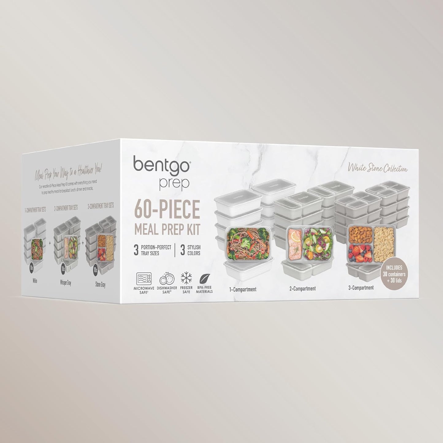 Bentgo Prep 60-Piece Meal Prep Kit - Reusable PFAS & BPA-Free Food Containers, 1-Compartment, 2-Compartment, & 3-Compartments - Microwave, Freezer, & Dishwasher Safe (Gleam Metallics)