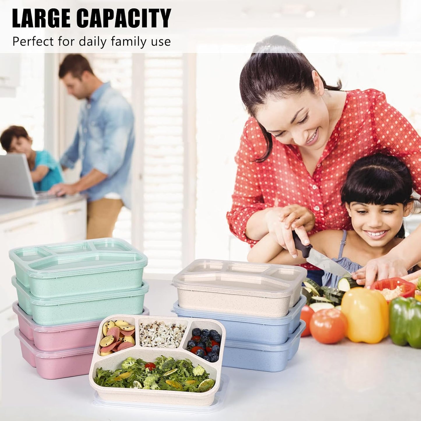 32 oz Meal Prep Containers,10Pcs Reusable Food Storage Containers with Lids | Wheat Straw Bento Lunch Box Container, Leakproof To Go Food Containers Stackable BPA Free, Microwave Freezer Dishwasher Safe