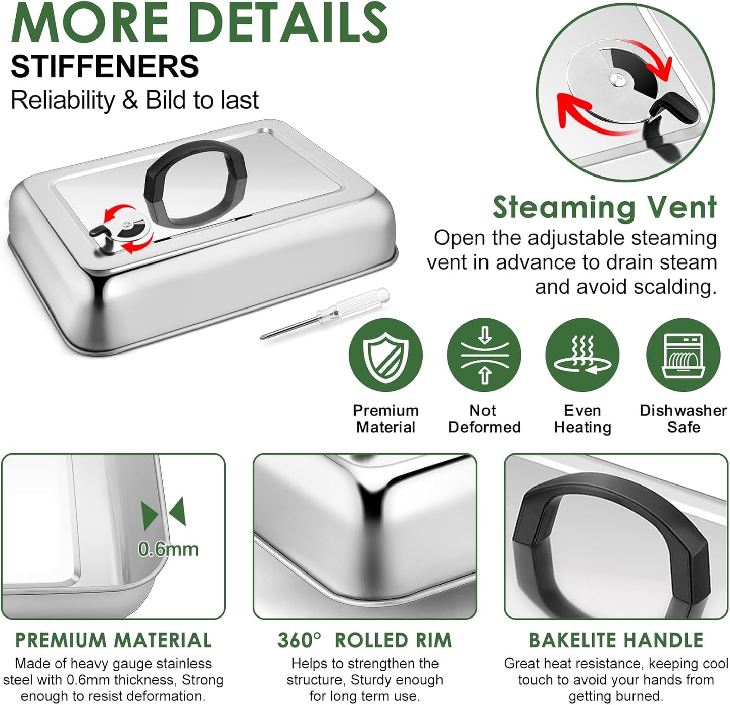 2Pcs Basting Cover Melting Dome for Griddle (13 x 9.8"), Joyfair Rectangular Stainless Steel Cheese Melt Lid for Outdoor Flat Top Grill, Heat-Resistant Handle & Dishwasher Safe (No Vent)