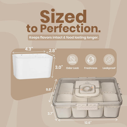 Portable Snackle Box Container with Ice Pack – 8-Compartment Snack Tray with Lid, Divided Serving Tray & Drain Trays, Ideal Charcuterie Snack Cooler for Picnic, Travel & Parties