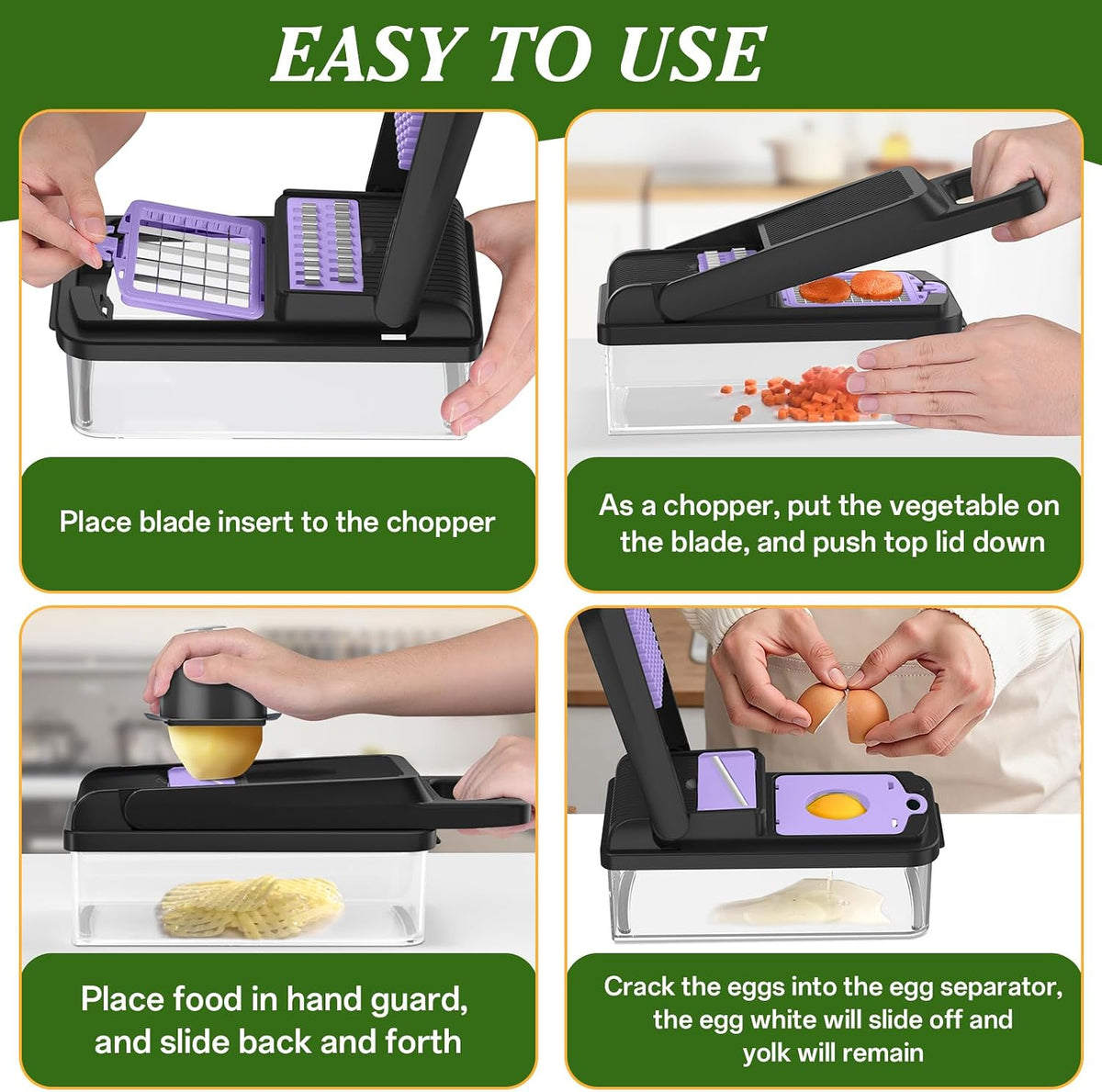 HomeHacks Veggie Chopper Vegetable Cutter, 12 in 1 Kitchen Gadget, Green