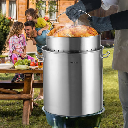 VEVOR Stainless Steel Stockpot, 42 Quart Large Cooking Pots, Cookware Sauce Pot with Strainer, Lid, and Handle, Heavy Duty Commercial Grade Stock Pot, Sanding Treatment, for Large Groups Events Silver