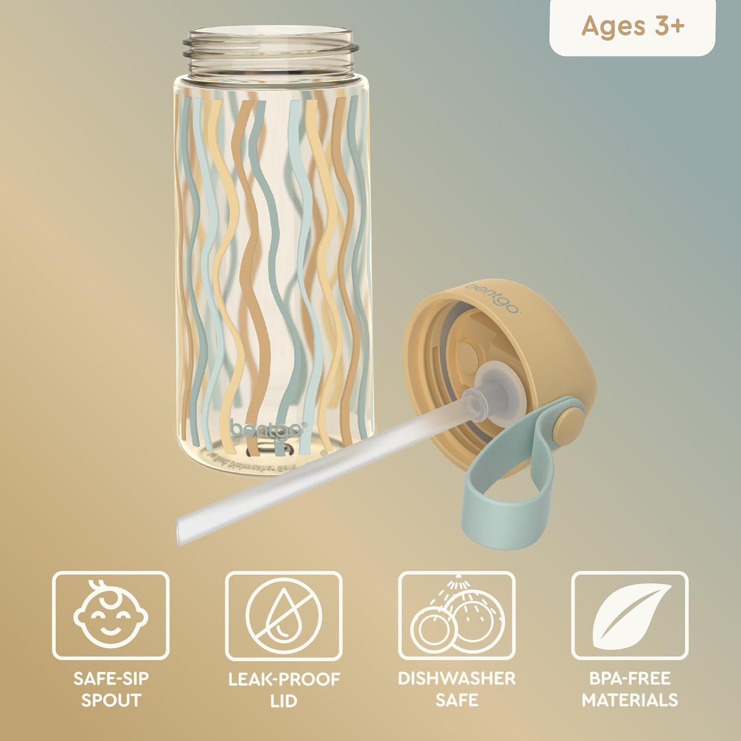 Bentgo Kids Water Bottle - Leak-Proof, Durable Tritan PFAS- & BPA-Free 15 fl oz, Kids/Toddlers Ages 3+ for School & Sports; Bite & Sip Spout, Carrying Handle, Dishwasher Safe (Unicorn)