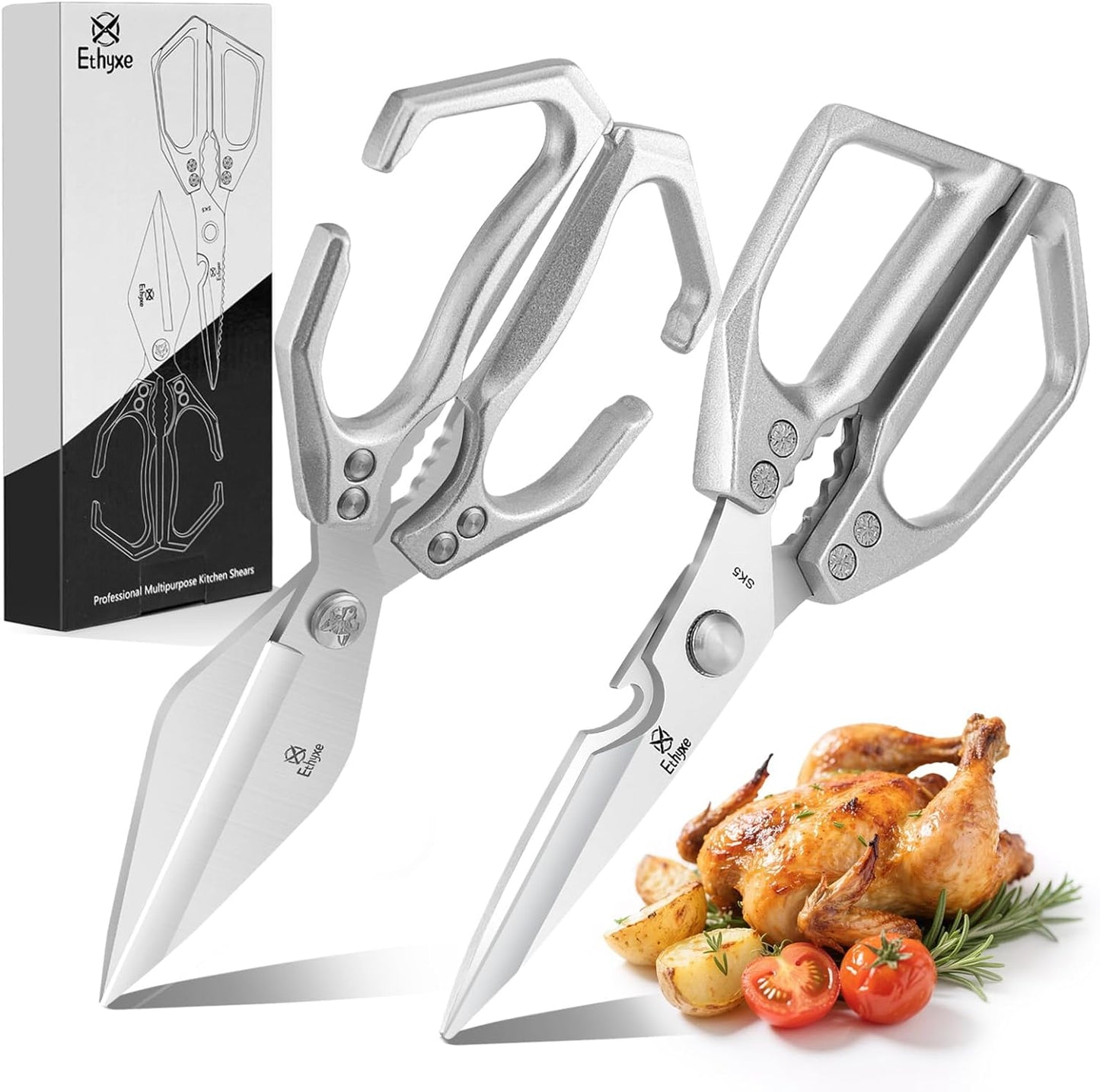 Kitchen Scissors All Purpose - Heavy Duty Poultry Shears, Ultra Sharp Japanese Steel Cooking Scissors for Food, Dishwasher Safe