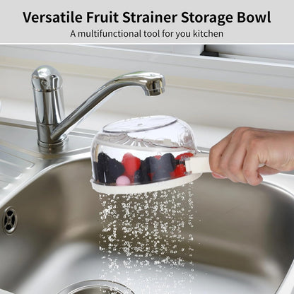 2 Pcs Fruit Washing Bowls, Multifunctional Veggie Colander with Foldable Handles, Fruit Strainer and Storage Bowl with Lid, Food Storage Container for Fridge or Outdoor Picnic