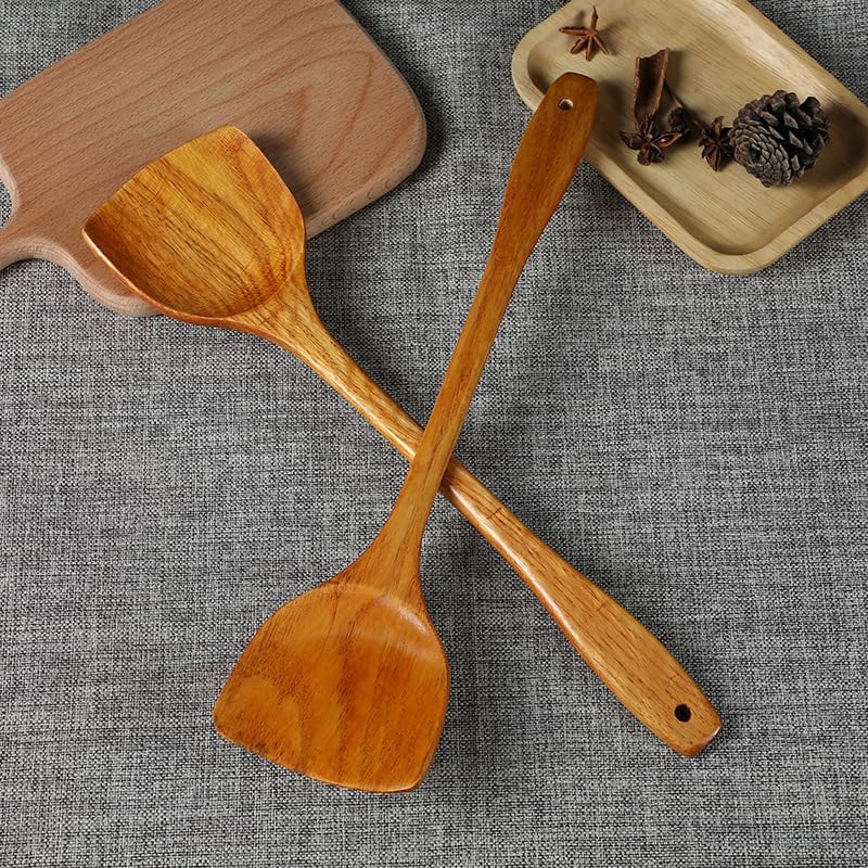 Linwnil Wooden Spatula for Cooking Nonstick, Kitchen Wok Spatula Utensil Set,15" Wooden Turner Serving Tool for High Heat Stirring in Nonstick Pans