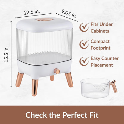FromUS2U Rice Container, 25 Lbs Airtight Grain Dispenser, Large Cereal Dispenser Countertop for Kitchen Space-Saving Food Bin with Easy Pour Design for Pantry Organization
