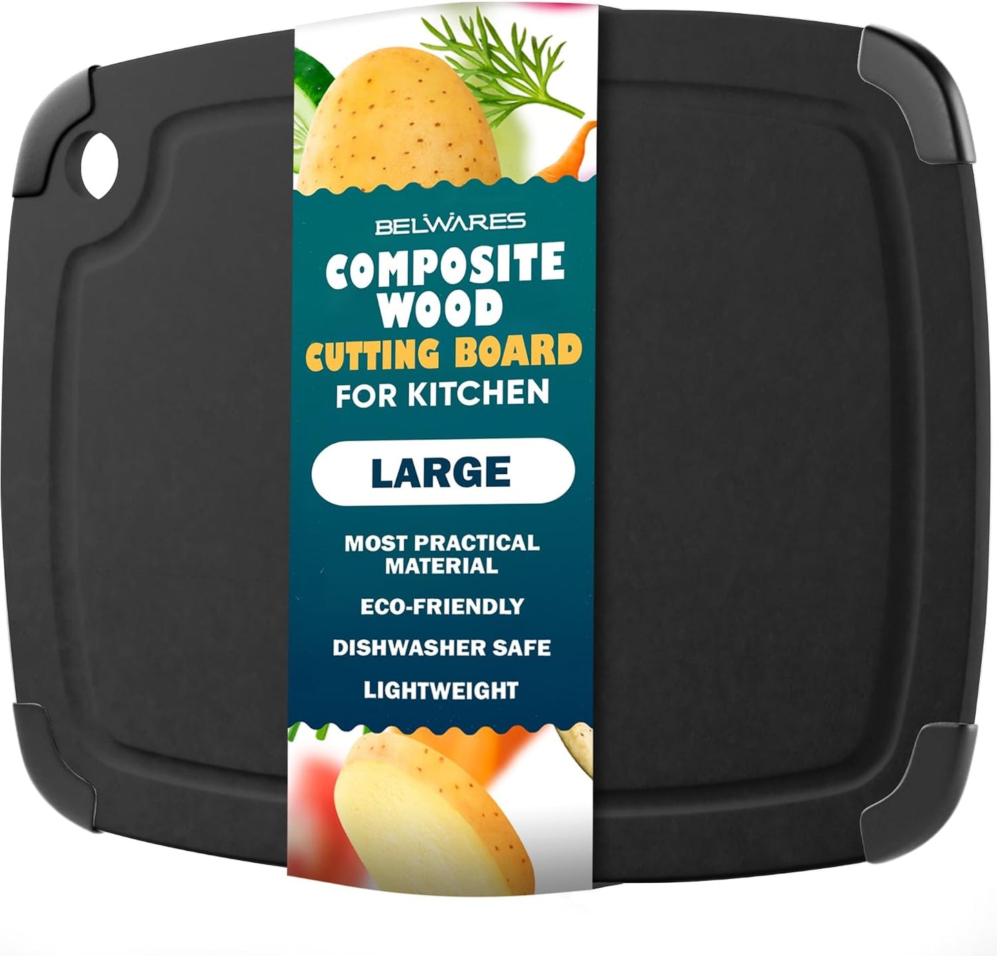 Dishwasher Safe Cutting Boards for Kitchen - Set of 2 Large Composite Wood Cutting Boards with Juice Groove, Non-Slip Feet & Lightweight Eco-Friendly Design 14.5" x 11" and 11.7" x 9.3"