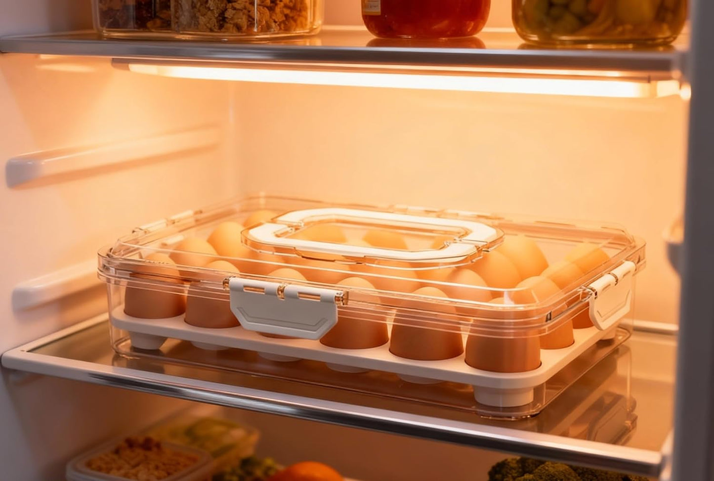 2 Pack Deviled Egg Containers with Lid, Detachable Deviled Egg Platter, Durable Clear Plastic Deviled Egg Carrier Storage 48 Eggs, Stackable Deviled Egg Tray for Fridge Party & Picnics-White