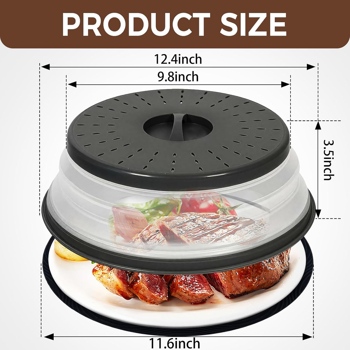 Collapsible Microwave Splatter Cover, Gray, 10.5 inch
