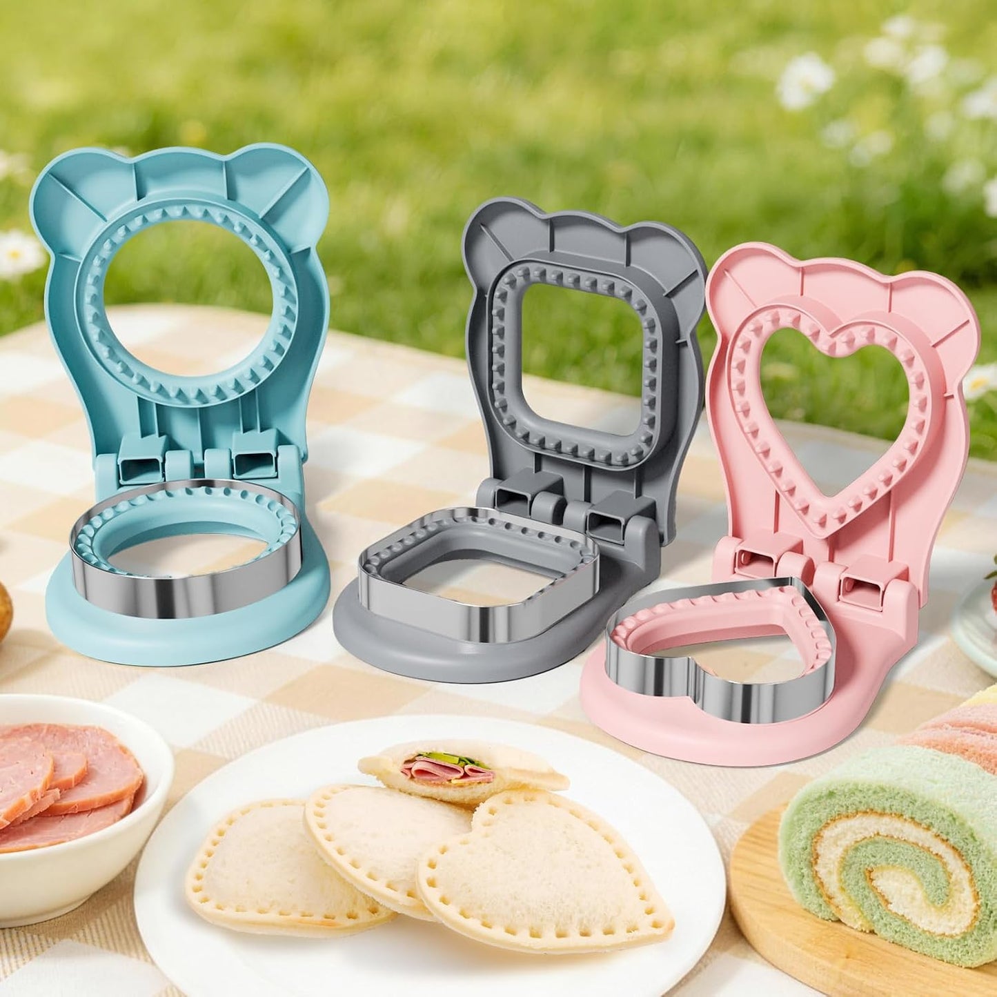 32PCS Sandwich Cutter and Sealer Set Sandwich Cutter for Kids, Vegetable Fruit Cutter Shapes with Food Picks for Kids School Lunch Bento Box Accessories Cookie Cutters
