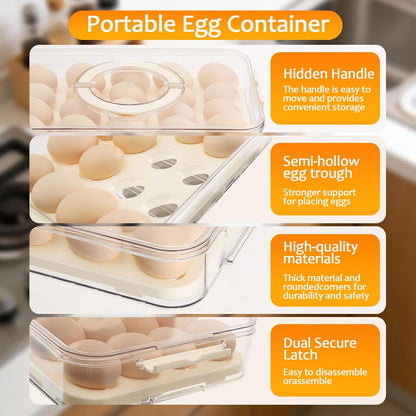 2 Pack Deviled Egg Containers with Lid, Plastic Clear Deviled Egg Platter with Handle for 40 Eggs, Stackable Egg Holder for Fridge, Deviled Egg Tray for Party, Picnic, Home, Kitchen