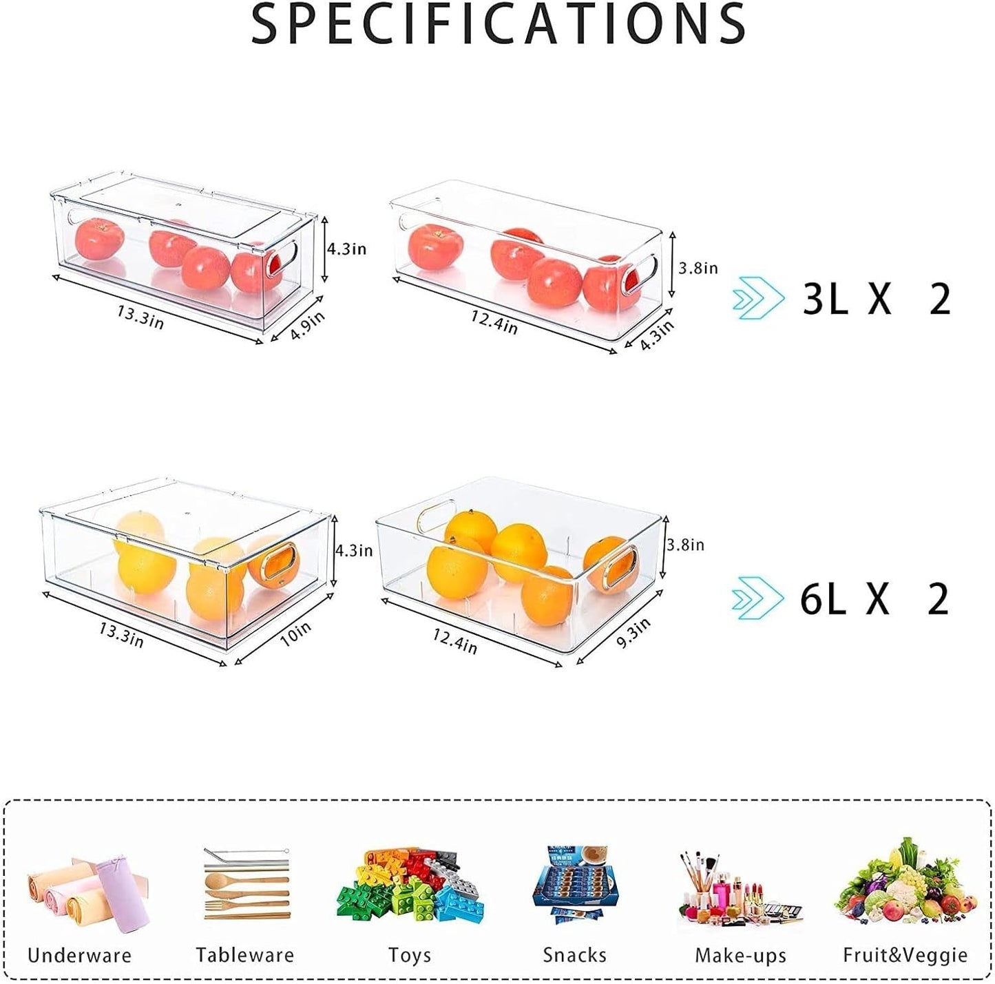 3Pack Fridge Organizer Drawer Divider Cube Pull-Out Bins Clear Food Container Refrigerator Storage box Produce Saver for Pantry Kitchen Cabinet