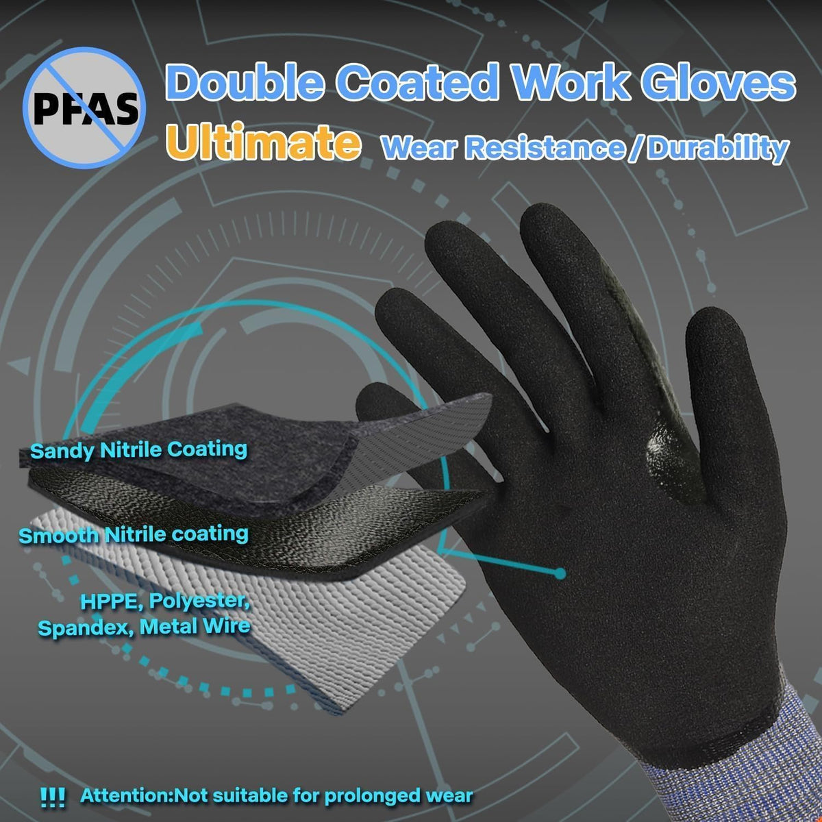 Schwer A9 Cut Resistant Work Gloves, 3/4 Double-Dipped Coating, PM3202, L
