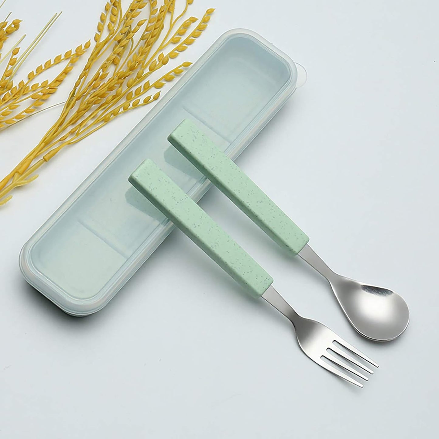 VANRA 2-Piece Children Flatware Set 18/10 Stainless Steel Child Tableware Set Silver Cutlery Set Silverware Dinner Utensils Spoon Fork Set with Travel Case for Kids (Chrome Finished) (Blue)