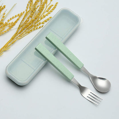 VANRA 2-Piece Children Flatware Set 18/10 Stainless Steel Child Tableware Set Silver Cutlery Set Silverware Dinner Utensils Spoon Fork Set with Travel Case for Kids (Chrome Finished) (Blue)