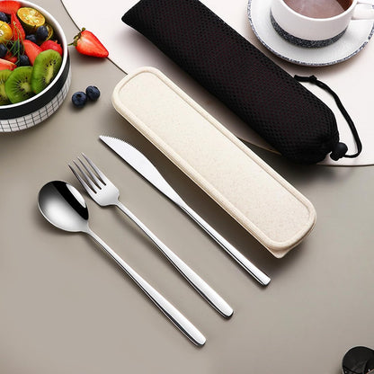 VANRA 4-Piece Portable Travel Utensils Set with Case 18/8 Stainless Steel Flatware Set Reusable Cutlery Set with Fork Spoon Knife Chopstick for Lunch Travel Camping School Work Picnic (Pink)