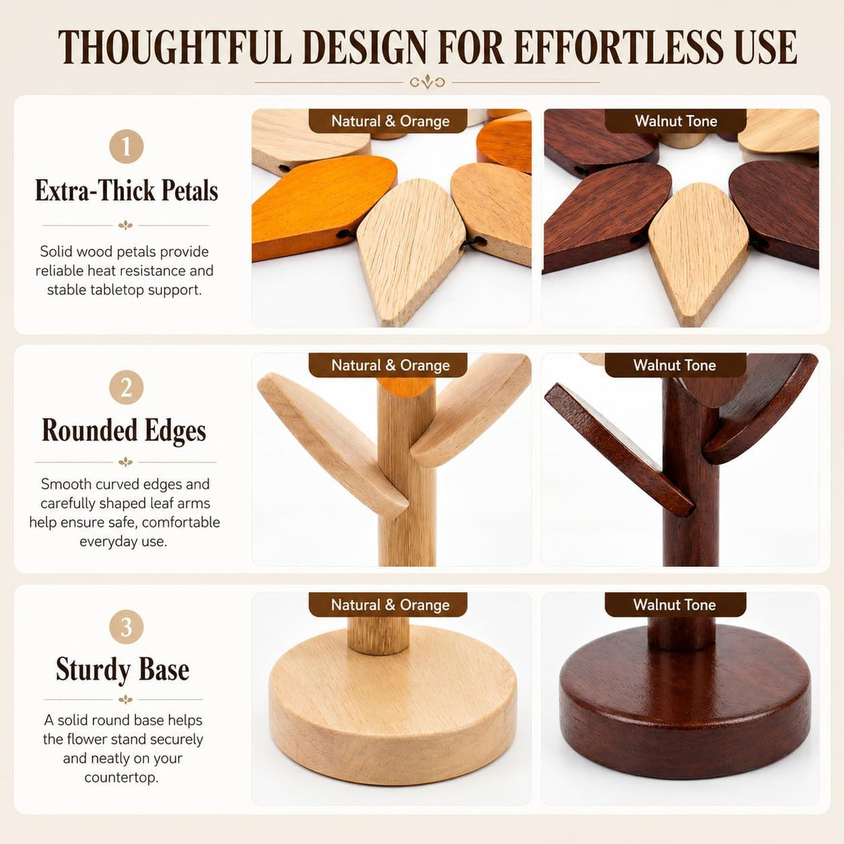 Sunflower Trivets for Hot Dishes, 5Pc Wooden Tree Trivet Stand Set