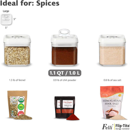 Felli Flip Tite Acrylic Food Storage Container with Lid 6” XL Air Tight Ring Seal Flip Top, Plastic Kitchen Baking Canister for 5 lb Flour Sugar Rice Protein Powder Pantry Organizer (Nest-M, White)