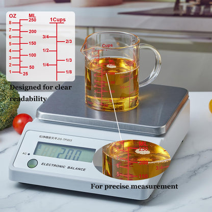 Ackers BORO3.3 Measure Glass -[Insulated handle | V-Shaped Spout]-Made of High Borosilicate Glass Measuring for Kitchen or Restaurant, Easy to Read, 60 ML (2 Oz) 丨(2 Pack)