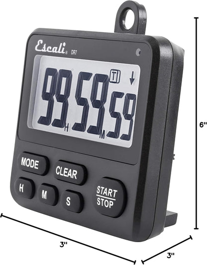 Escali Extra Loud Display Digital Kitchen Timer with Clock Mode, Recall Timer Magnetic Back