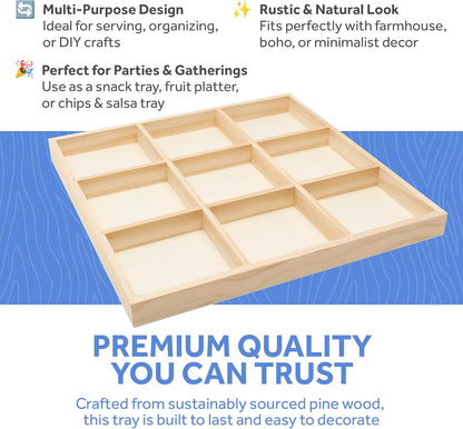DIY Rectangle Wooden Divided Serving Tray 12 x 8-inch, Pack of 1 6-Section Candy Tray for Vegetable & Fruit Party Platters, by Woodpeckers