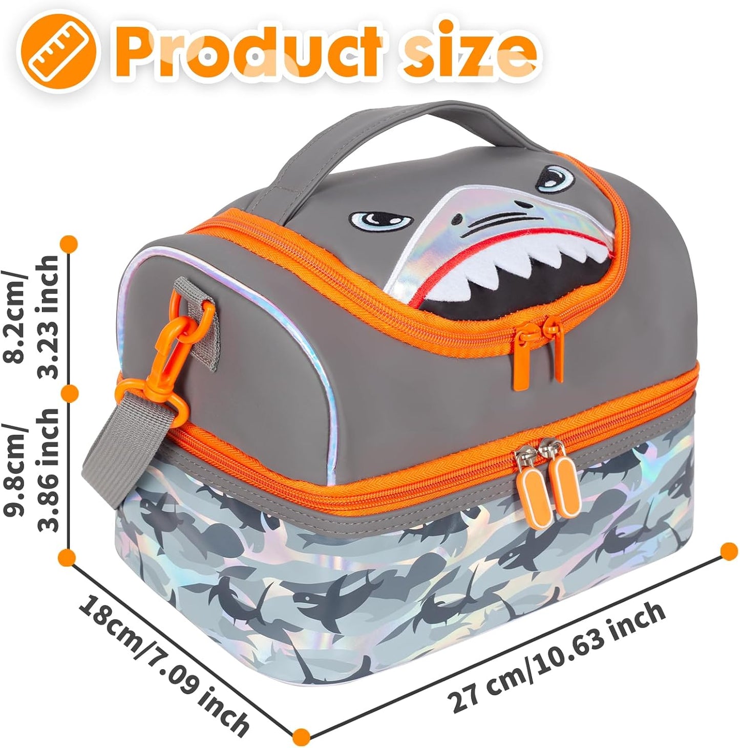 Kids Double Decker Cooler Insulated Lunch Bag, Back to School Large Meal Tote for Boys, Girls, Men, Women, with Adjustable Strap, Soccer