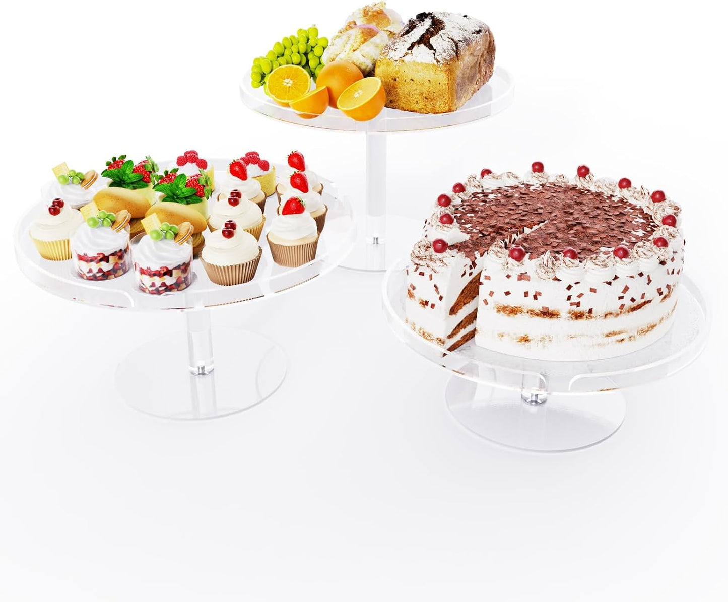 Bakzon 3 Piece Cupcake Stand, Acrylic Dessert Table Display Set, Clear Square Serving Trays for Birthday, Wedding, Baby Shower