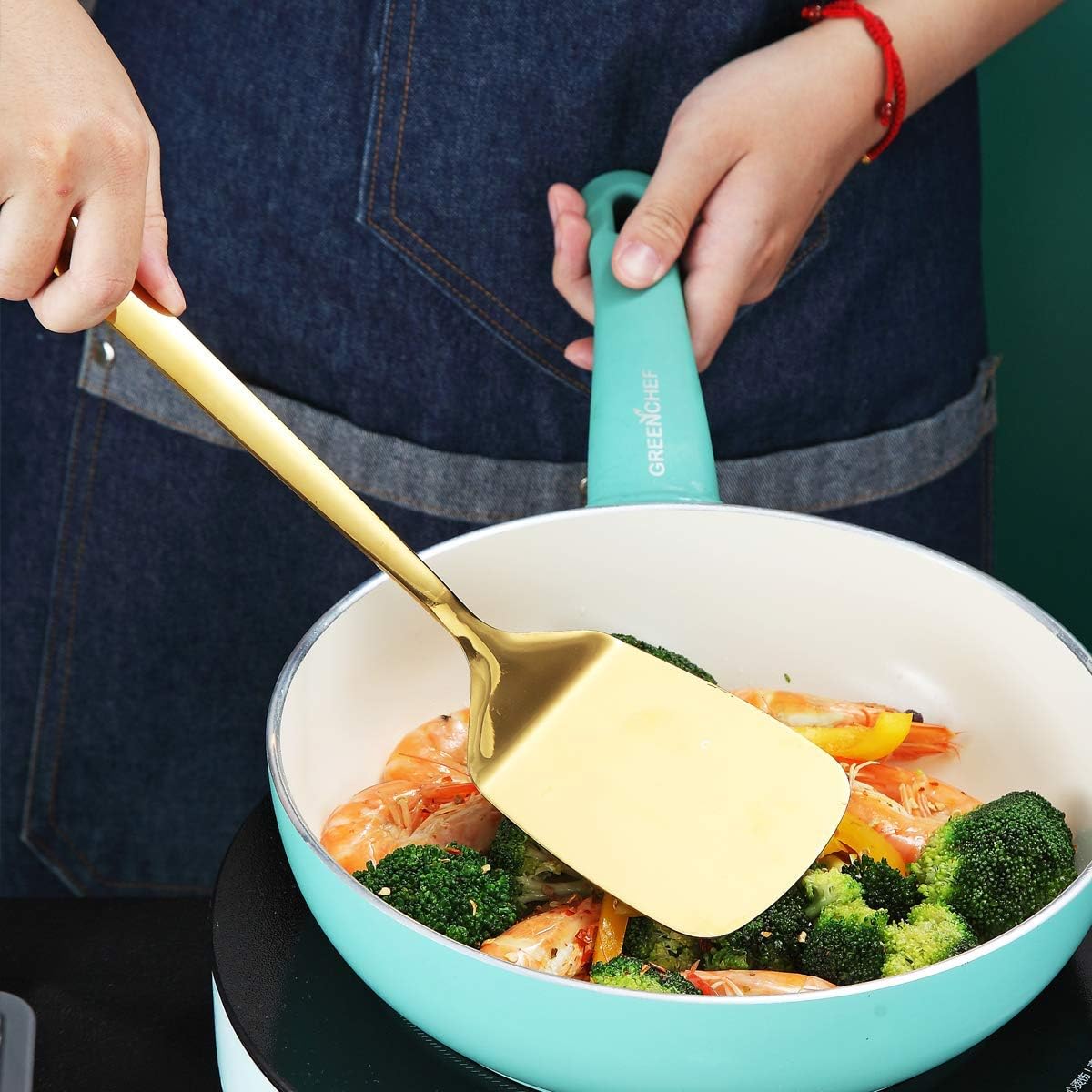 Gold Ladle, Berglander Stainless Steel Kitchen Ladle With Titainium Gold Plating, Soup Ladle, Cooking Ladle, Metal Soup Spoon For Cooking, Dishwasher Safe, Easy to Clean