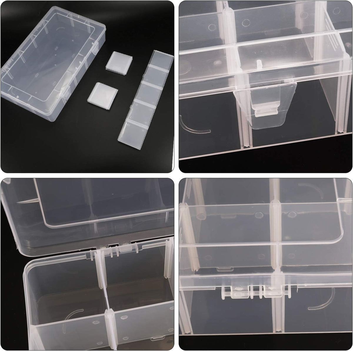 Umirokin 2 Pack 15 Grids Clear Plastic Organizer Box with Adjustable Dividers, Craft Storage Containers for Jewelry, Beads, Screws, Tackle Box, Washi Tapes, Small Parts Organizer for Arts and Crafts