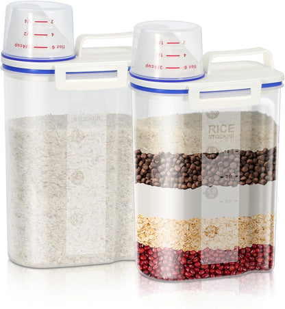 TBMax Rice Storage Container 2 Pack, Plastic Kitchen Pantry Food Storage Container with Cup, Small Pet Dog Cat Food Container Dispenser