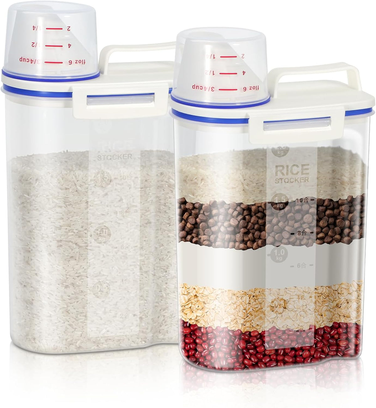 TBMax Rice Container 4 Lbs / 2 Kg Rice Dispenser with Measuring Cup, BPA-Free Plastic Kitchen Pantry Food Storage Holder for Oatmeal Flour Grain, Small Pet Cat Dog Food Container