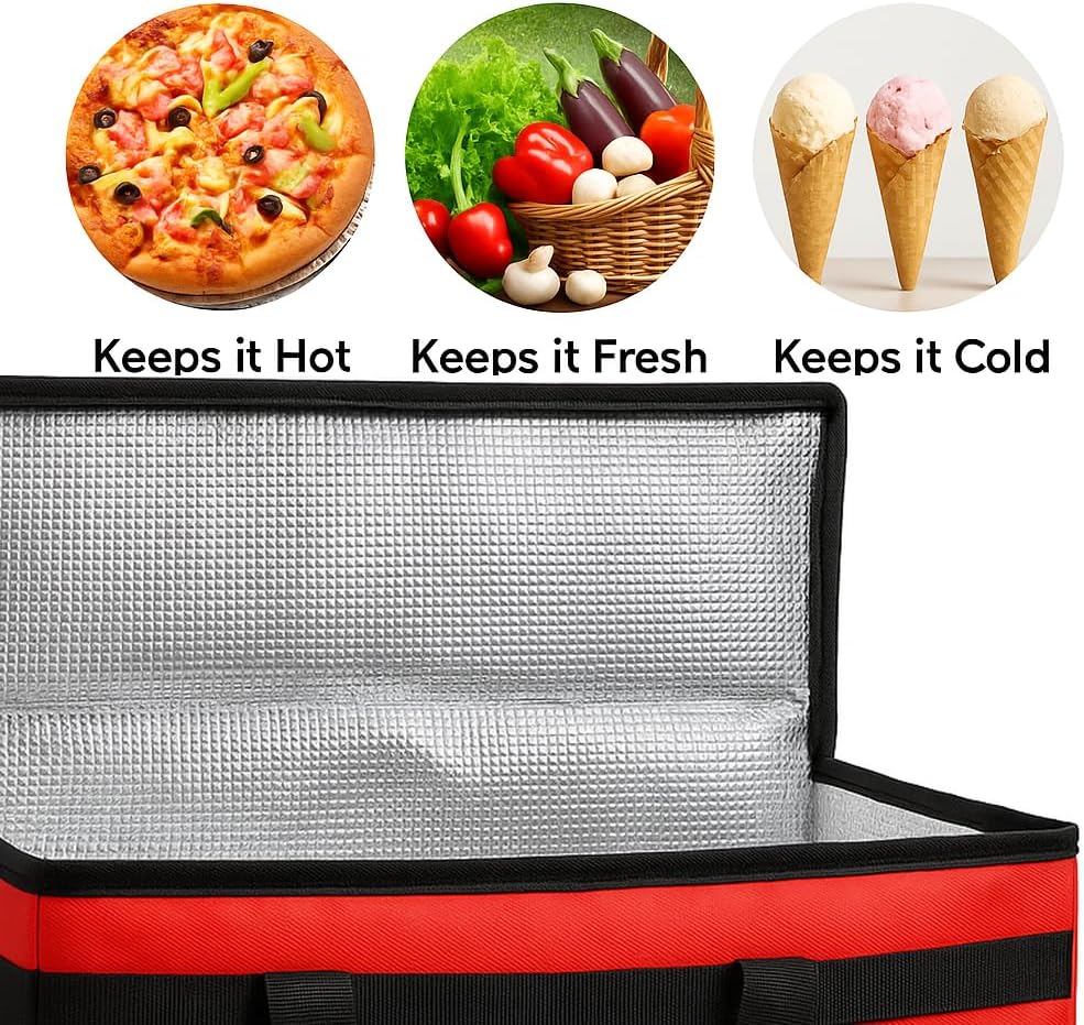 musbus Extra large XXXL Insulated Food Delivery Bag Cooler Bags Keep Food Warm Catering Therma Catering Bag for doordash 22x14x13 Cooler Bags Therma Shopper hot warming RED Pizza BLACK