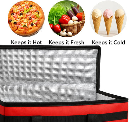 musbus Extra large XXXL Insulated Food Delivery Bag Cooler Bags Keep Food Warm Catering Therma Catering Bag for doordash 22x14x13 Cooler Bags Therma Shopper hot warming RED Pizza BLACK
