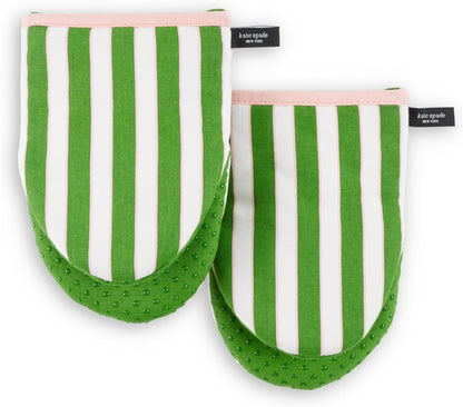 kate spade new york Botanical Stripe Mini Oven Mitt 2-Pack Set, 5.5" x 8", Black/Beige