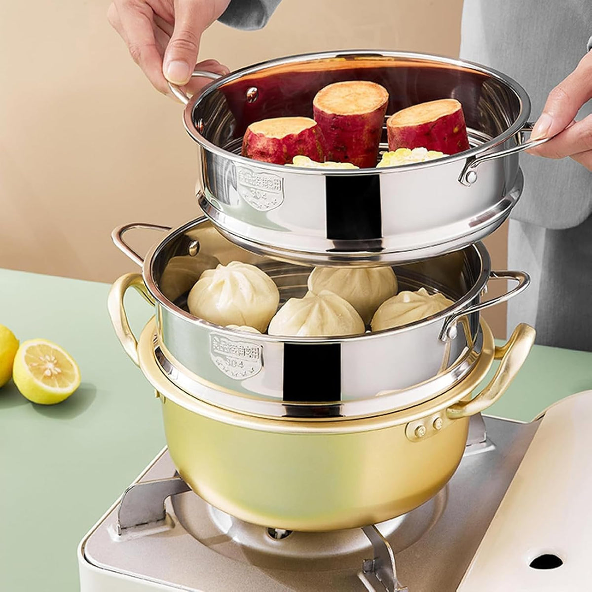 Stainless Steel Dumpling Steamer Basket,Insert for Pot Cooking(9.44INCH）