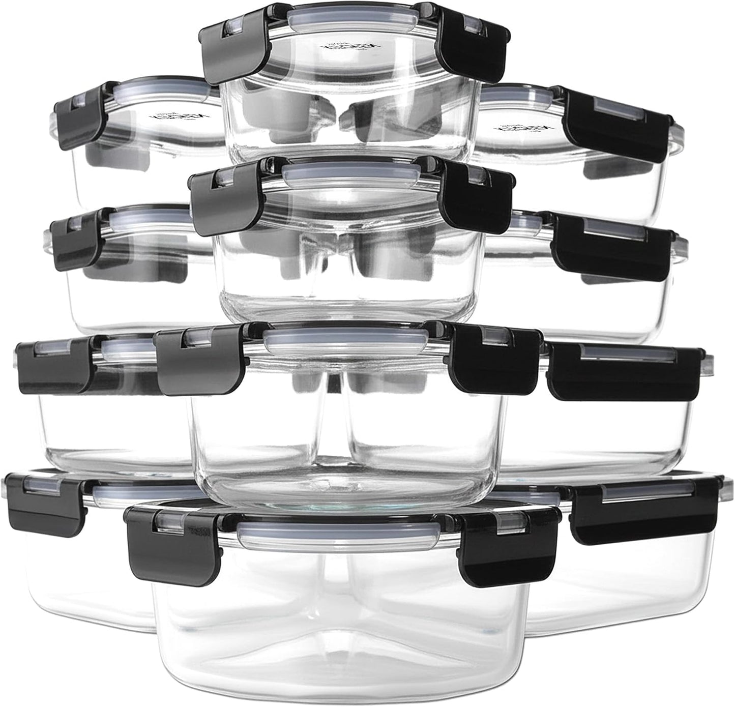 KITCHEN SHOPPE 24pc Borosilicate Glass Storage Containers with Airtight Lids | Heavy Duty, Non-Toxic Food Storage Containers for Pantry, Meal Prep, Lunch or Leftovers | Freezer/Oven/Microwave Safe