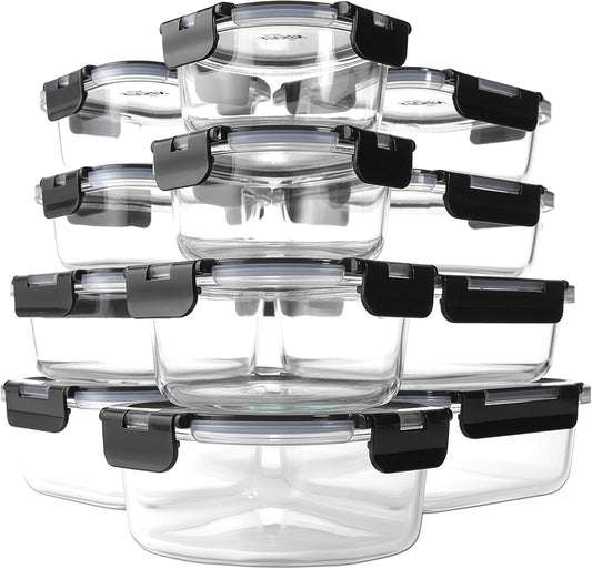 KITCHEN SHOPPE 24pc Borosilicate Glass Storage Containers with Airtight Lids | Heavy Duty, Non-Toxic Food Storage Containers for Pantry, Meal Prep, Lunch or Leftovers | Freezer/Oven/Microwave Safe