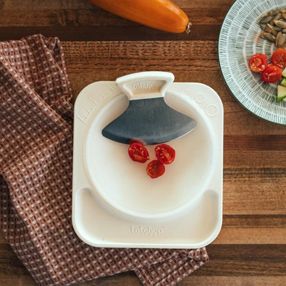 Sharp Rocker Knife for Adults – Chef-Grade Kitchen Knife for Parents and Kids 12+ with Non-Slip Cutting Board, Dishwasher Safe, One-Handed Meal Prep, Microplastic-Free Insert (Sweet Peach)