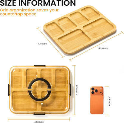 Charcuterie Board with Clear Lid, Portable 6-Compartment Cheese & Snack Tray, Reversible Bamboo Cutting Board, Secure Latch Closure for Picnics, Parties & Light Travel, Housewarming Gift