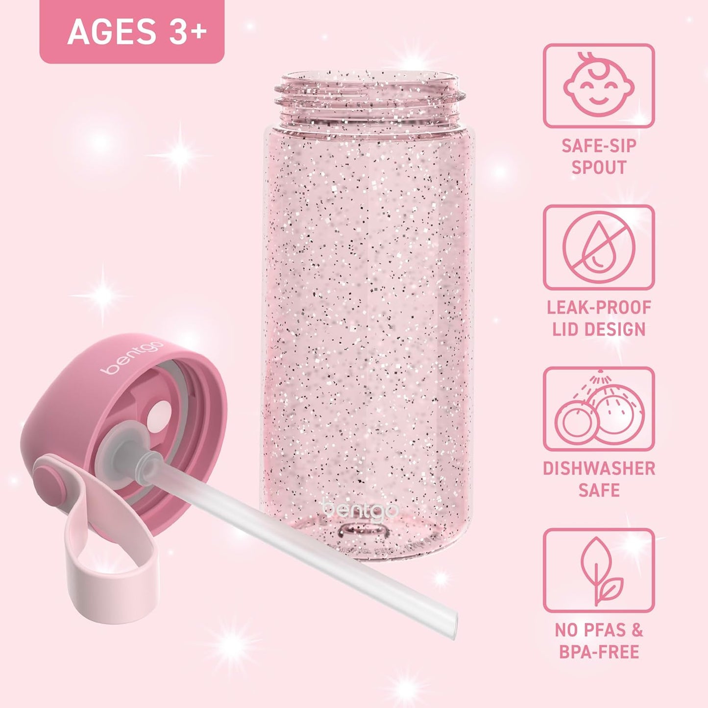 Bentgo Kids Water Bottle - Leak-Proof, Durable Tritan PFAS- & BPA-Free 15 fl oz, Kids/Toddlers Ages 3+ for School & Sports; Bite & Sip Spout, Carrying Handle, Dishwasher Safe (Unicorn)