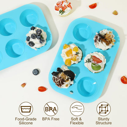 2 Pack Silicone Muffin Pan for Baking, Regular Size Nonstick Cupcake Pan, 6-Cup Silicone Muffin Tin BPA Free Dishwasher Safe, Great for Muffin Cupcake Brownie Egg Tart