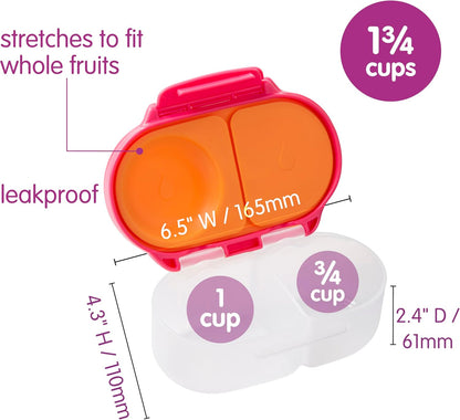 b.box Snack Box 2-Pack - Leak Proof Mini Bento Box for Kids & Toddlers, 2 Compartment Snack Containers for Kids, Dishwasher Safe, BPA-Free, PFAS-Free, Ages 4mo+, 1 3/4 Cup Each (Strawberry + Lilac)