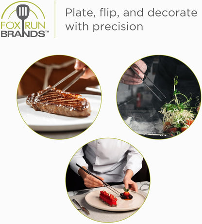 Fox Run Stainless Steel Kitchen Tweezers, Set of 2 Cooking Tweezers with Engraved Grip Pads, 12"