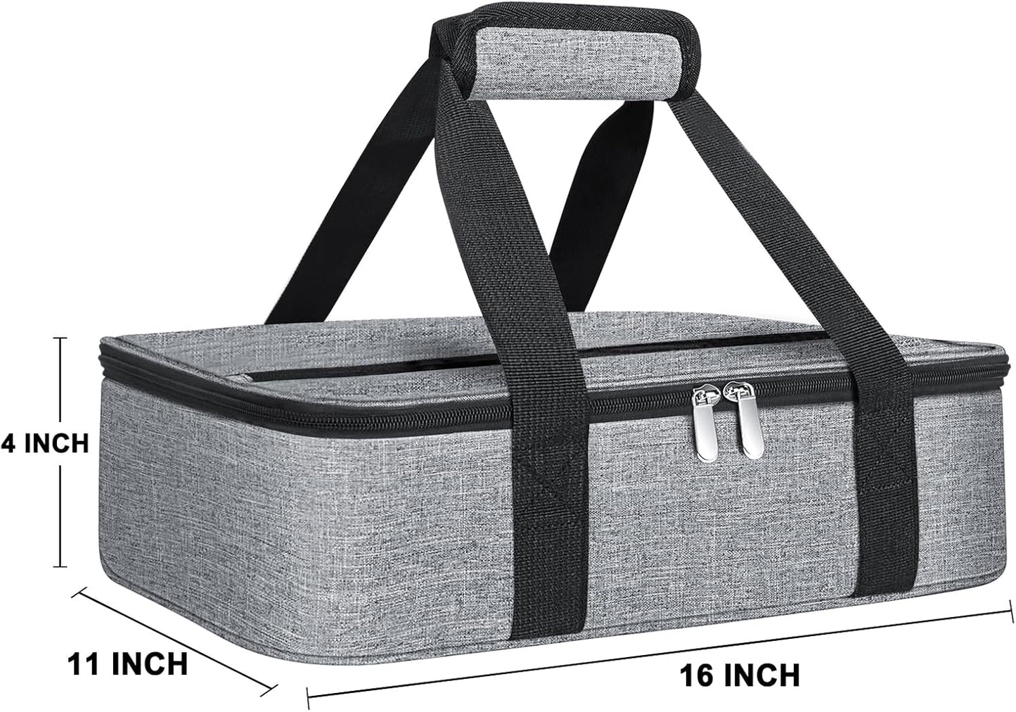 esouler Insulated Casserole Carrier - Casserole Carriers for Hot or Cold Food - Lasagna Lugger Dish Carrier, Thermal Lunch Bag for Potluck Parties, Picnic, Travel, Fits 9" x 13" Baking Dish, Grey