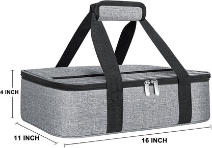 esouler Insulated Casserole Carrier - Casserole Carriers for Hot or Cold Food - Lasagna Lugger Dish Carrier, Thermal Lunch Bag for Potluck Parties, Picnic, Travel, Fits 9" x 13" Baking Dish, Grey