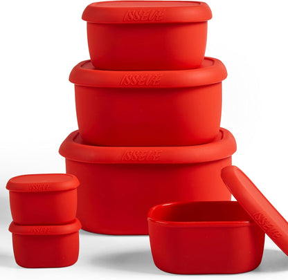 ISSEVE 6Pcs/Set Nesting Silicone Food Storage Containers with Lids, BPA Free Reusable Meal Prep Silicone Containers Lunch Box Bento Box Set (33.8oz, 20oz, 10oz, 6.7oz, 1.3oz) (Purple)