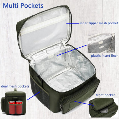 FlowFly Lunch Bag, Insulated Cooler, Thermal Lunch Box Tote with MOLLE/PALS Webbing, Adjustable Padded Shoulder Strap, for Tactical Men Women Adults and Boys Girls Kids (Cyan, Medium)