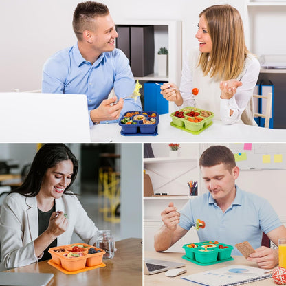 Original Lunchable Snack Containers - 5 Compartments Bento Snack Boxes with 1 Leakproof Small Containers, Wheat Straw, BPA-Free, Set of 2 (Bule+Pink)